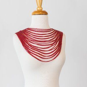 Red Orange Seed Bead Handmade Statement Piece Women's necklace